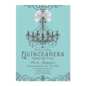 Turquoise & Silver White Bow Quinceañera 15 15th