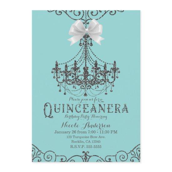 Turquoise & Silver White Bow Quinceañera 15 15th