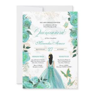 Turquoise Teal Blue Roses Butterfly Quinceanera In