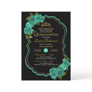 Turquoise Teal Green Rose Gold Elegant Quinceañera