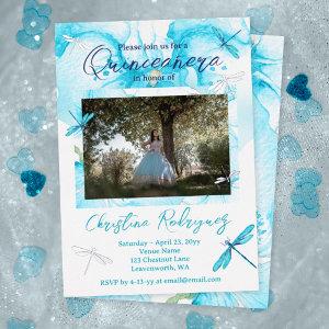 Turquoise Watercolor Orchid, Dragonfly Quinceanera Foil