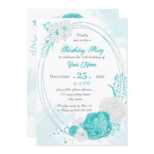 turquoise white floral geometric birthday party