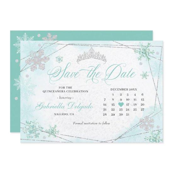 Turquoise Winter Wonderland Snow Save The Date
