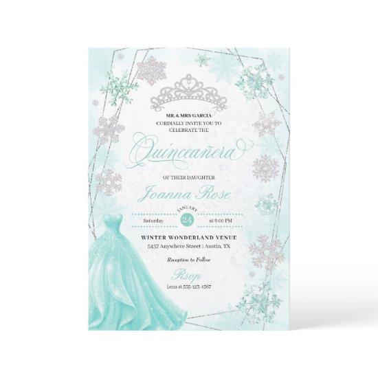 Turquoise Winter Wonderland Snowflake Quinceanera