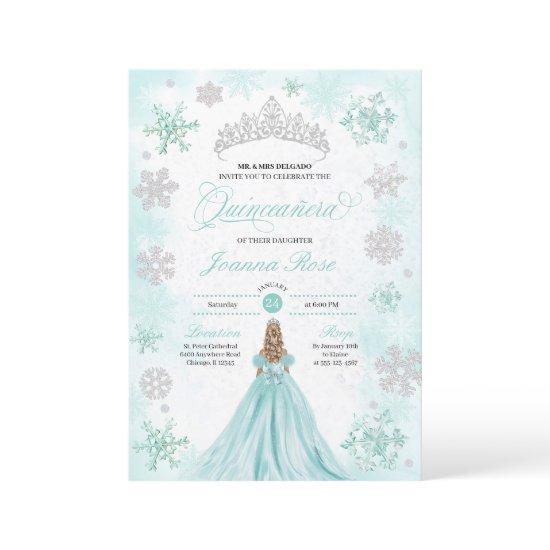 Turquoise Winter Wonderland Snowflake Quinceanera