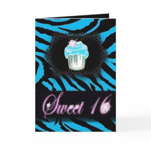 Turquoise Zebra print Sweet 16 Card