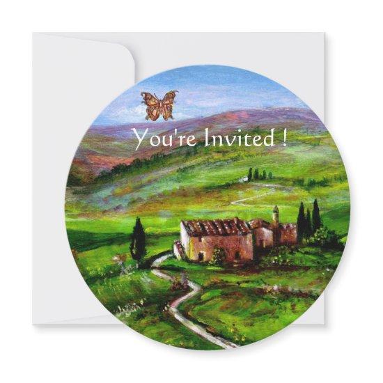 TUSCANY LANDSCAPE. GREEN HILLS WITH BUTTERFLY