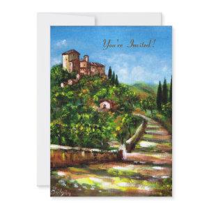 TUSCANY LANDSCAPE, red green yellow gold sparkles