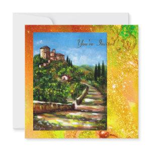 TUSCANY LANDSCAPE, red green yellow gold sparkles
