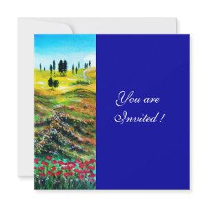 TUSCANY LANDSCAPE WITH POPPIES ,blue