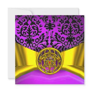 TWIN DRAGONS GOLD PURPLE BLACK DAMASK MONOGRAM