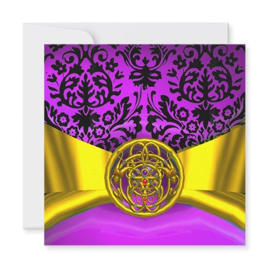 TWIN DRAGONS GOLD PURPLE BLACK DAMASK MONOGRAM