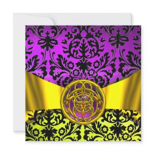 TWIN DRAGONS GOLD PURPLE BLACK DAMASK MONOGRAM