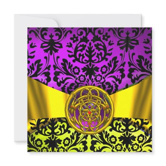 TWIN DRAGONS GOLD PURPLE BLACK DAMASK MONOGRAM