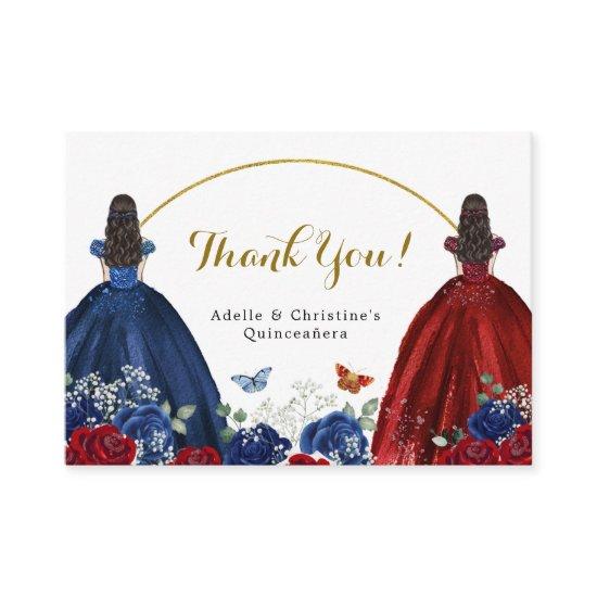 Twin Navy Blue Red Rose Princesses Quinceañera Enclosure Card