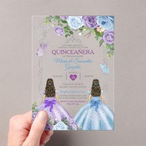 Twin Purple And Blue Butterfly Silver Quinceañera Acrylic