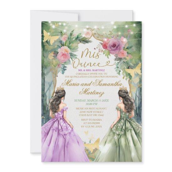 Twin Purple and Green Royal Princess Mis Quince