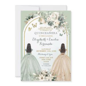 Twin Sage Green and Ivory Quinceañera Princesses