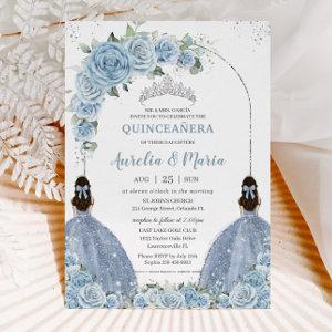 Twins Baby Blue Floral Dress Silver Quinceañera