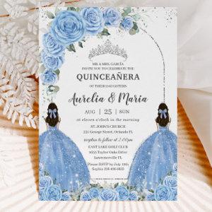 Twins Bahama Blue Floral Dress Silver Quinceañera