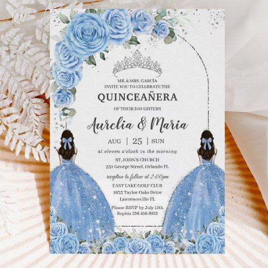 Twins Bahama Blue Floral Dress Silver Quinceañera