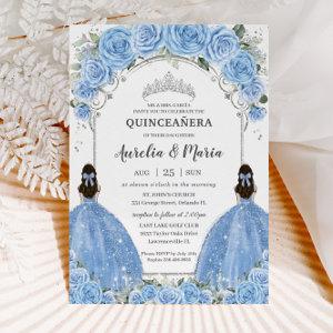 Twins Bahama Sky Blue Floral Silver Quinceañera