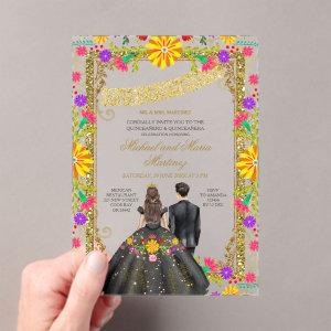 Twins Colorful Floral Fiesta Gold Frame Mis Quince Acrylic