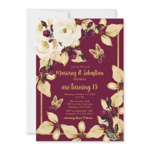 Twins Quinceañera Burgundy Champagne and Gold