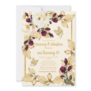 Twins Quinceañera Champagne Burgundy and Gold