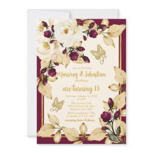 Twins Quinceañera Champagne Burgundy Gold Frame