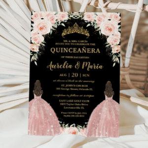 Twins Quinceañera Soft Blush Floral Roses Flowers