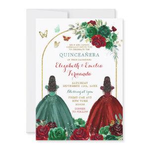 Twins Sisters Hunter Green Red Rose Quinceañera