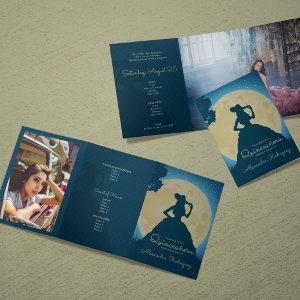 Two Photo Charro Silhouette with Moon Quinceanera Tri-Fold