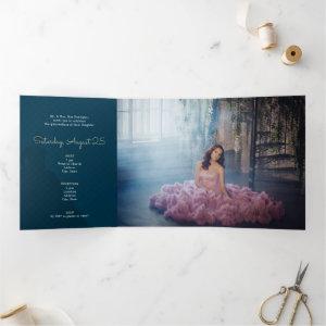 Two Photo Crowned Silhouette with Moon Quinceanera Tri-Fold