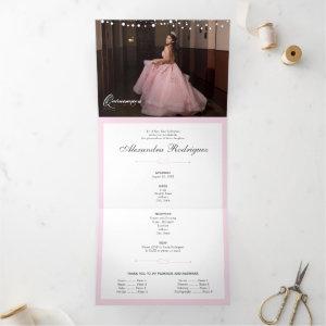 Two Photo Pink Silhouette with Moon Quinceanera Tri-Fold