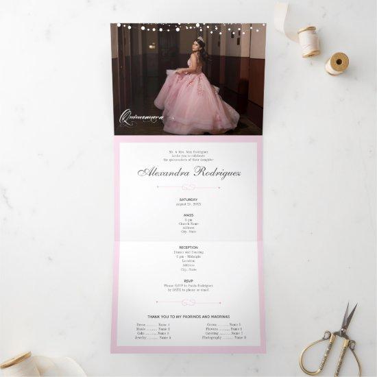 Two Photo Pink Silhouette with Moon Quinceanera Tri-Fold