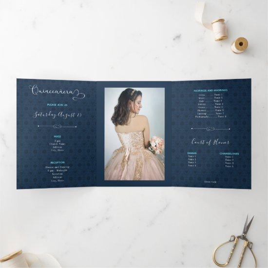 Two Photo Tropical Silhouette Quinceanera Tri-Fold