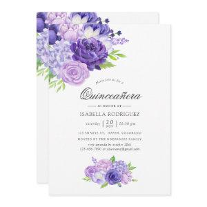 Ultra Violet Watercolor Floral Quinceañera Invitat