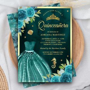 Under the Sea Dark Teal Mermaid Gold Quinceanera