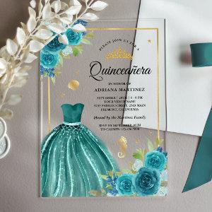 Under the Sea Teal Dress Mermaid Gold Quinceanera Acrylic