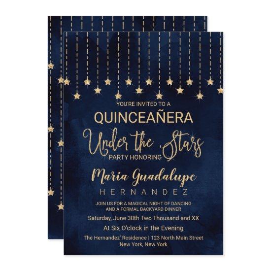 Under the Stars Navy Blue Gold Sparkle Quinceañera