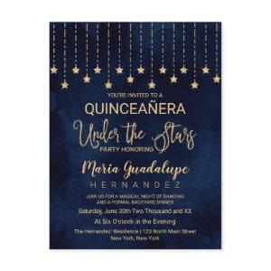 Under the Stars Navy Blue Gold Sparkle Quinceañera  Postcard