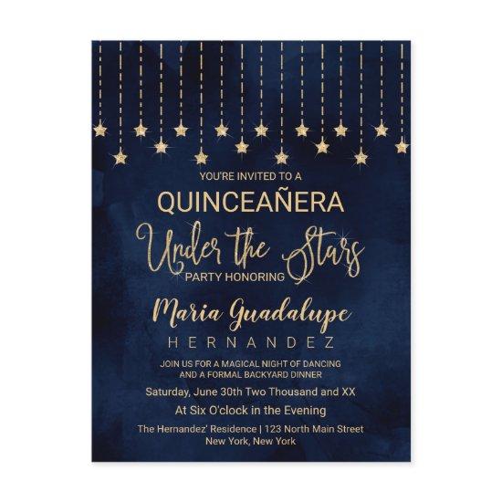 Under the Stars Navy Blue Gold Sparkle Quinceañera  Postcard