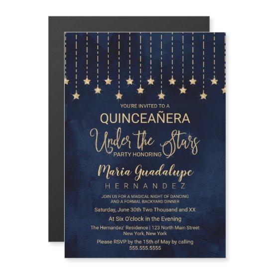 Under the Stars Navy Blue Gold Sparkle Quinceañera Magnetic