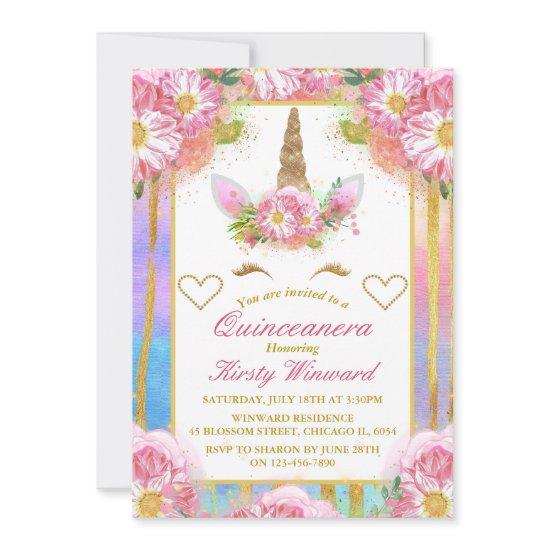 Unicorn Face Pink Gold Quinceañera