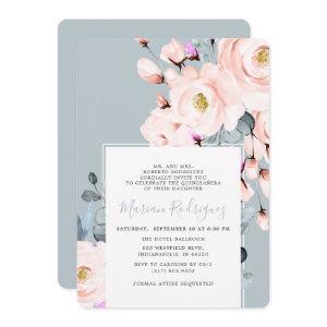 Unique Blush &  Blue Watercolor Floral Quinceañera