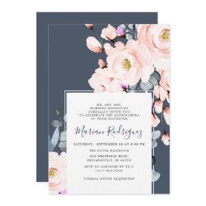 Unique Blush & Navy Watercolor Floral Quinceañera