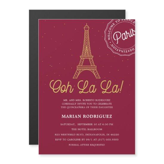 Unique Burgundy and Gold Eiffel Tower Quinceañera Magnetic