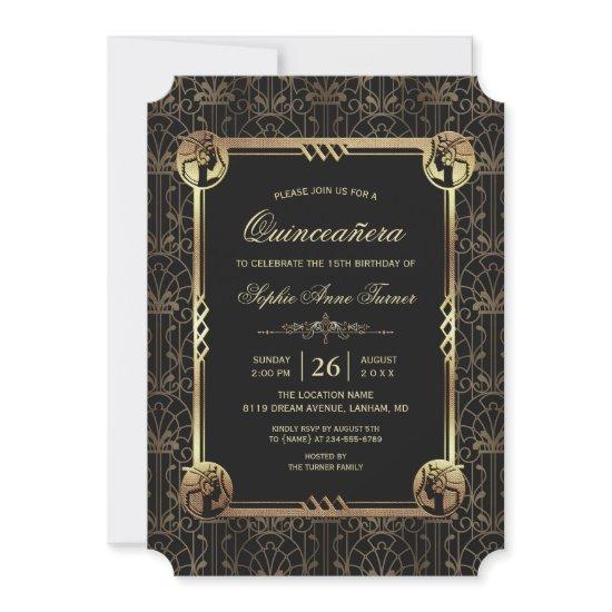 Unique Gold Great Gatsby Art Deco Quinceañera