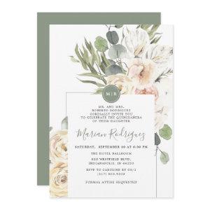 Unique Gree Floral Eucalyptus Monogram Quinceañera